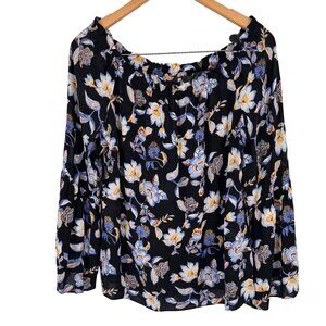 White House Black Market Floral Off-Shoulder  Blouse Womens Size Large